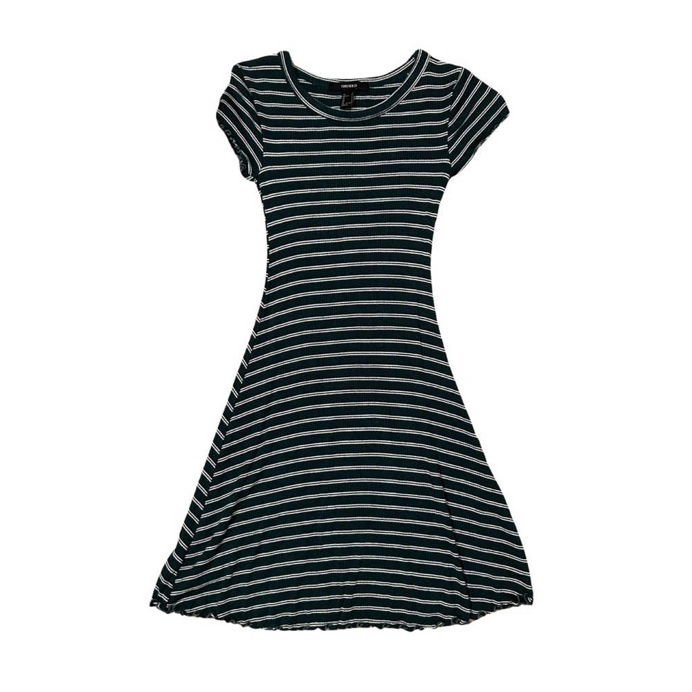 Green and white striped dress